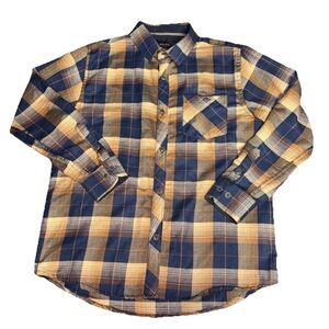 Nomad Boys Size 14/16 Brown Blue Plaid Shirt Button Up Long Sleeve Western Flaw